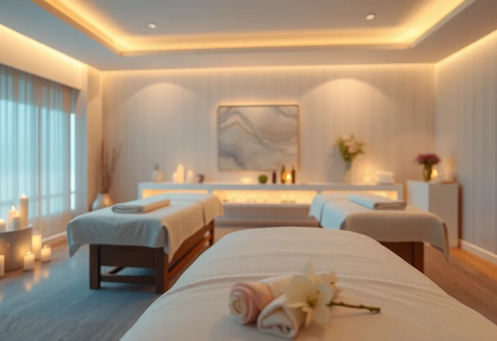 오산출장마사지 서비스의 편안한 분위기, 부드러운 조명과 고급스러운 장식이 돋보이는 차분한 마사지 룸.