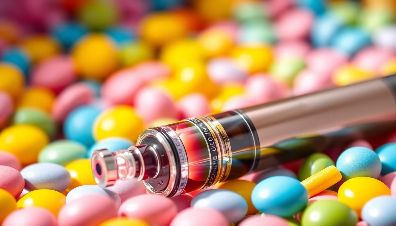 Engaging view of a candy vape pen among colorful candies, showcasing smooth texture and vibrant colors.