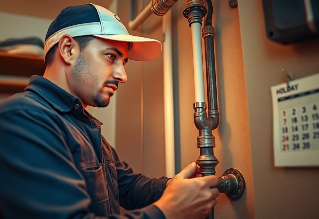 Emergency plumbers on holidays or weekends fixing a burst pipe in NYC
