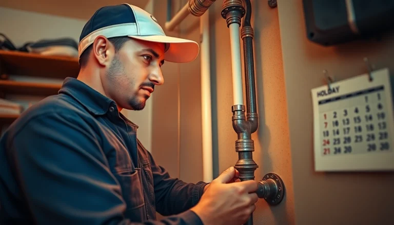 Emergency plumbers on holidays or weekends fixing a burst pipe in NYC