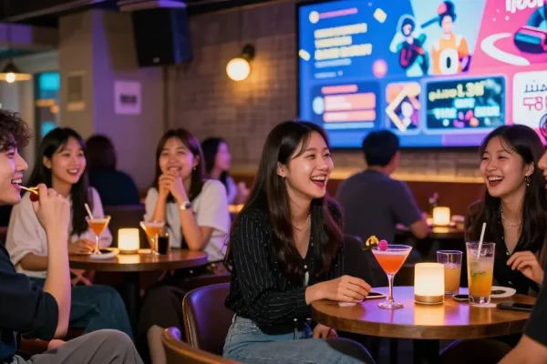하루이야기에서 강남의 유흥 작업과 관련된 활기찬 나이트라이프 장면