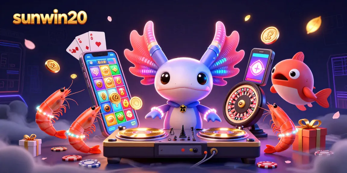 Experience thrilling gameplay with sunwin20 in this vibrant casino scene featuring a 3D axolotl DJ.