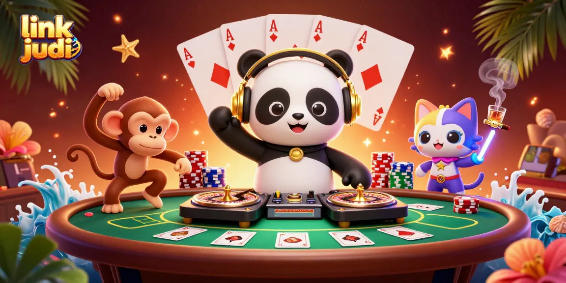 Engage with exciting link judi bola experiences in a vibrant 3D casino scene filled with colorful characters.