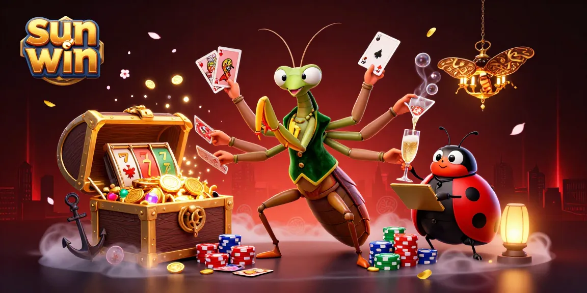 Experience the excitement at sun win with a vibrant casino scene featuring dynamic characters and gaming elements.