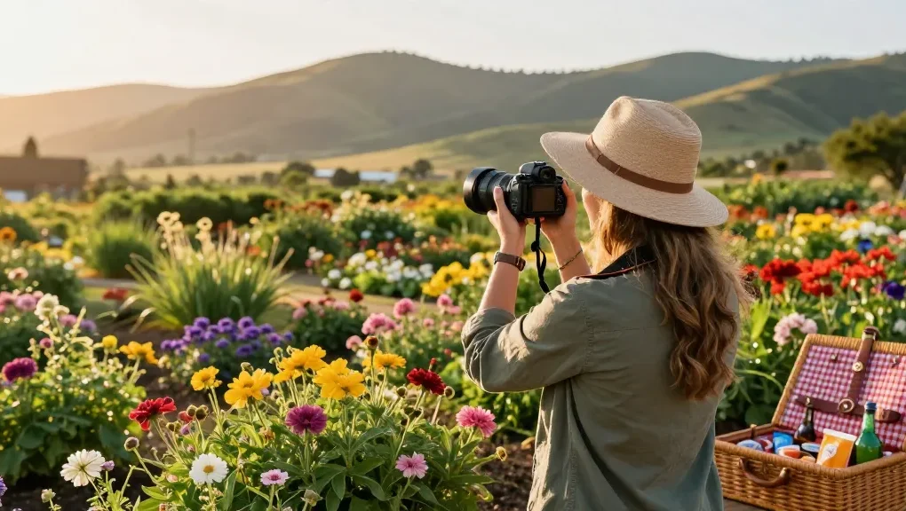Visitors capturing memories at the Capay Valley Garden Tour, exploring nature's beauty through https://www.thecapayvalleygardentour.com.
