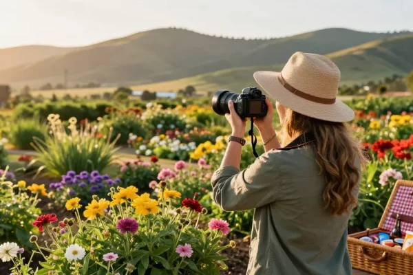 Visitors capturing memories at the Capay Valley Garden Tour, exploring nature's beauty through https://www.thecapayvalleygardentour.com.